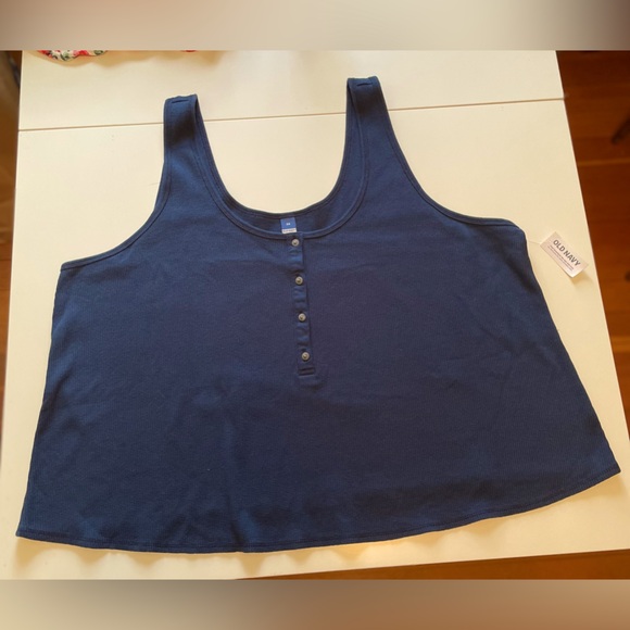 Navy Blue Crop Waffle Tank - Picture 5 of 7